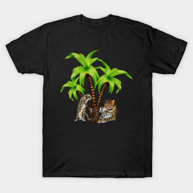 Leopard and Cheetah Animal, Tropical Palm Tree T-Shirt by logiamerch