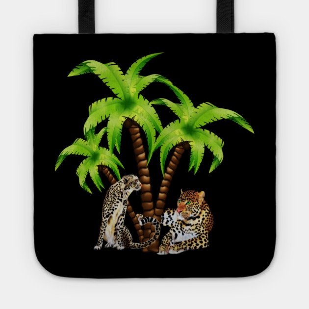 Leopard and Cheetah Animal, Tropical Palm Tree Tote by logiamerch