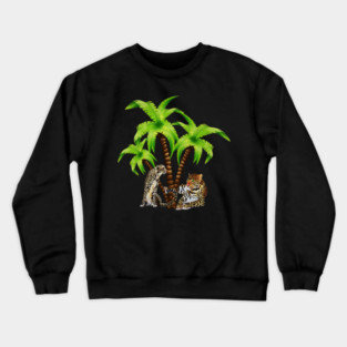 Leopard and Cheetah Animal, Tropical Palm Tree Crewneck Sweatshirt