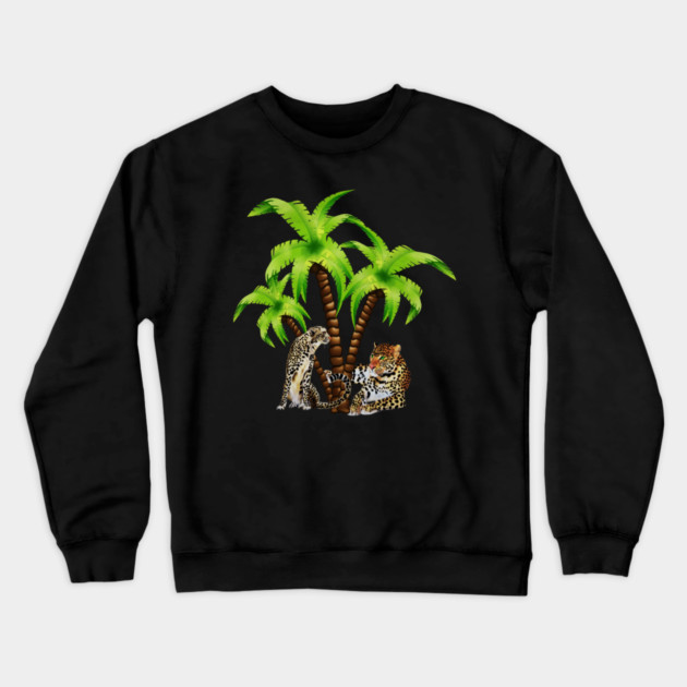 Leopard and Cheetah Animal, Tropical Palm Tree Crewneck Sweatshirt by logiamerch