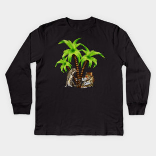 Leopard and Cheetah Animal, Tropical Palm Tree Kids Long Sleeve T-Shirt