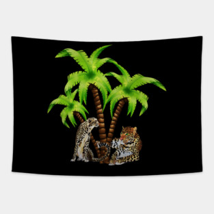 Leopard and Cheetah Animal, Tropical Palm Tree Tapestry