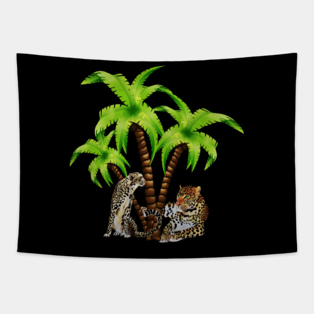 Leopard and Cheetah Animal, Tropical Palm Tree Tapestry by logiamerch