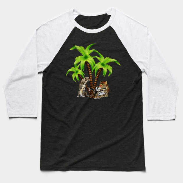 Leopard and Cheetah Animal, Tropical Palm Tree Baseball T-Shirt by logiamerch