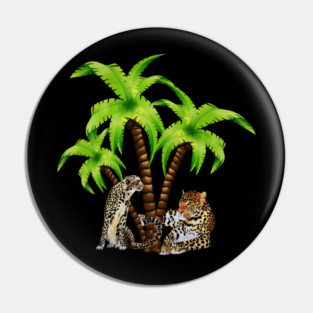Leopard and Cheetah Animal, Tropical Palm Tree Pin