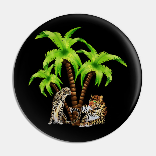 Leopard and Cheetah Animal, Tropical Palm Tree Pin by logiamerch