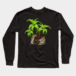 Leopard and Cheetah Animal, Tropical Palm Tree Long Sleeve T-Shirt