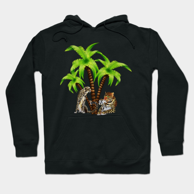 Leopard and Cheetah Animal, Tropical Palm Tree Hoodie by logiamerch