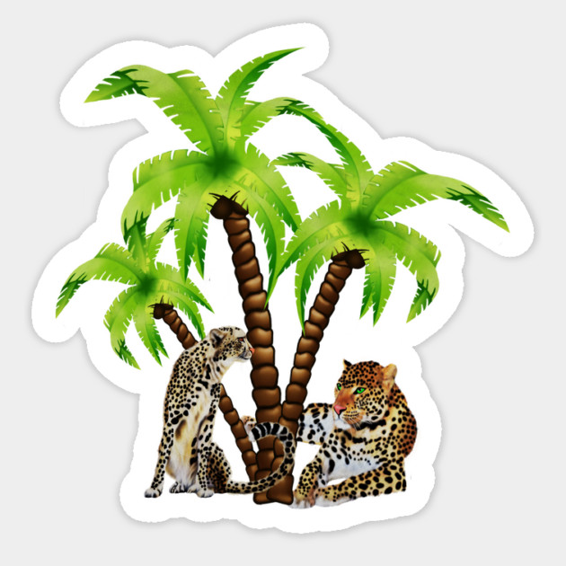 Leopard and Cheetah Animal, Tropical Palm Tree Sticker by logiamerch