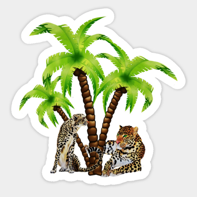 Leopard and Cheetah Animal, Tropical Palm Tree Magnet by logiamerch