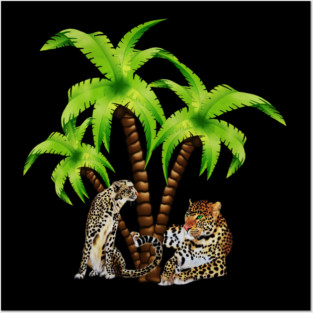 Leopard and Cheetah Animal, Tropical Palm Tree Posters and Art