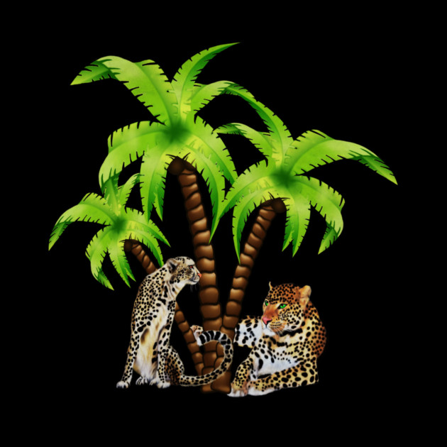 Leopard and Cheetah Animal, Tropical Palm Tree by logiamerch