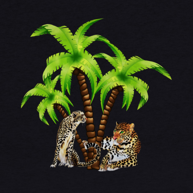 Leopard and Cheetah Animal, Tropical Palm Tree by logiamerch