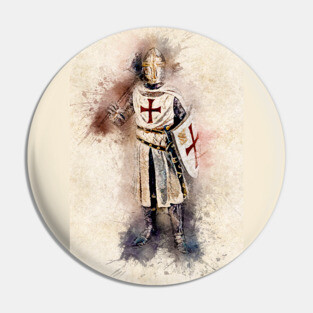 Knights Templar Warrior The crusader Watercolor Historic Fine Art Pin