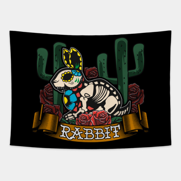 Day of Dead Rabbit Halloween Costume Design Tapestry by creative
