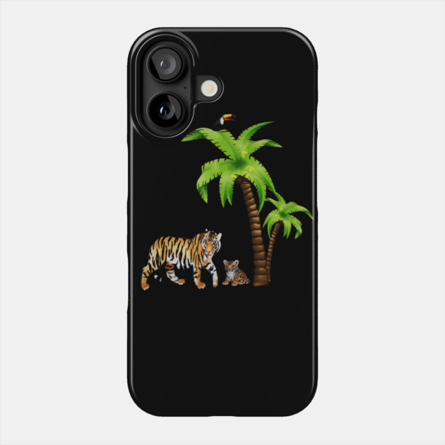 Tiger and Cub Tropical, Palm Tree Phone Case by logiamerch