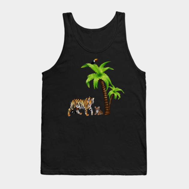 Tiger and Cub Tropical, Palm Tree Tank Top by logiamerch