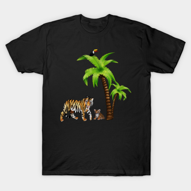 Tiger and Cub Tropical, Palm Tree T-Shirt by logiamerch
