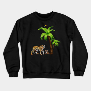 Tiger and Cub Tropical, Palm Tree Crewneck Sweatshirt