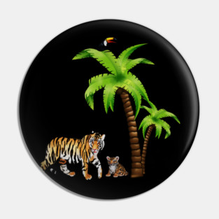 Tiger and Cub Tropical, Palm Tree Pin