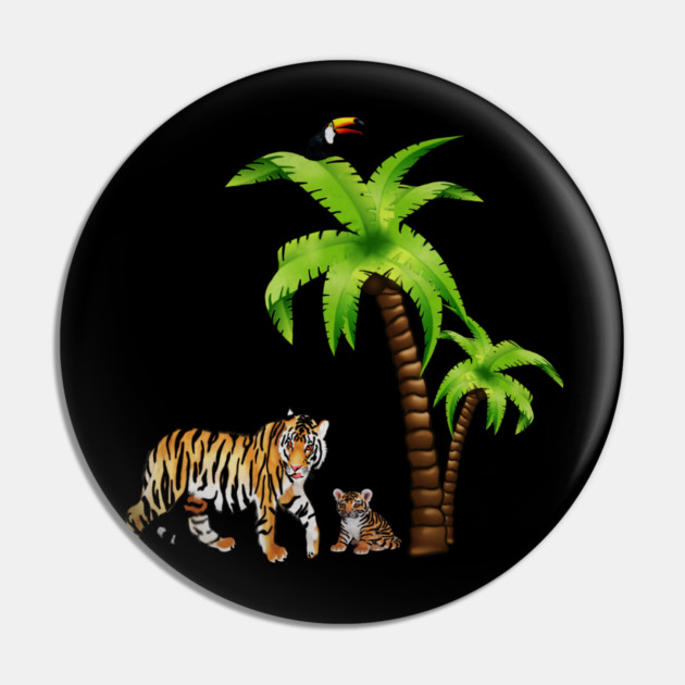 Tiger and Cub Tropical, Palm Tree Pin by logiamerch