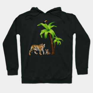 Tiger and Cub Tropical, Palm Tree Hoodie