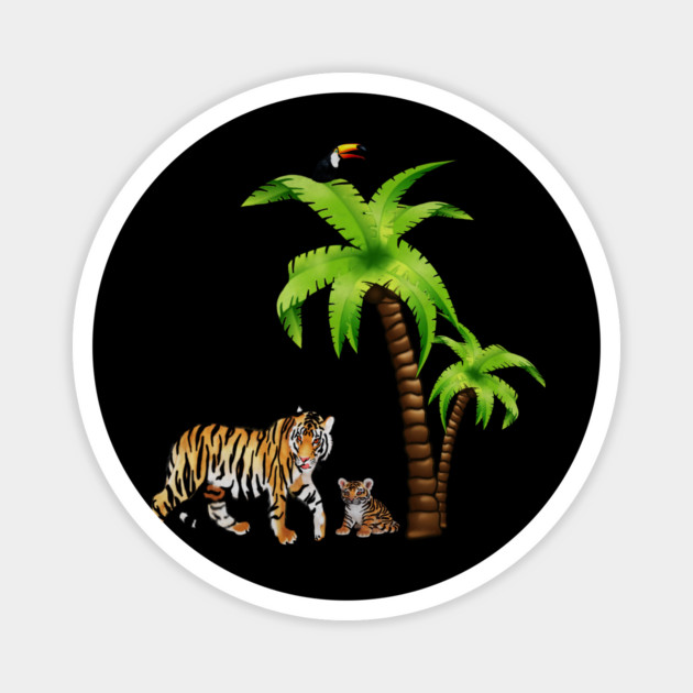 Tiger and Cub Tropical, Palm Tree Magnet by logiamerch