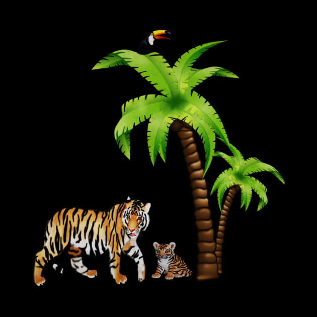 Tiger and Cub Tropical, Palm Tree by logiamerch