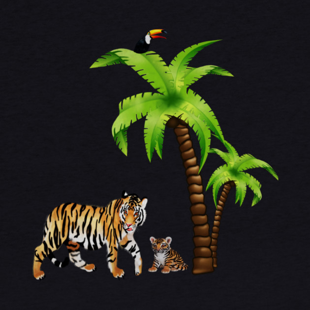 Tiger and Cub Tropical, Palm Tree by logiamerch