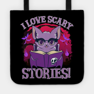 Cute Bat Kawaii Style Reading Horror Stories Tote