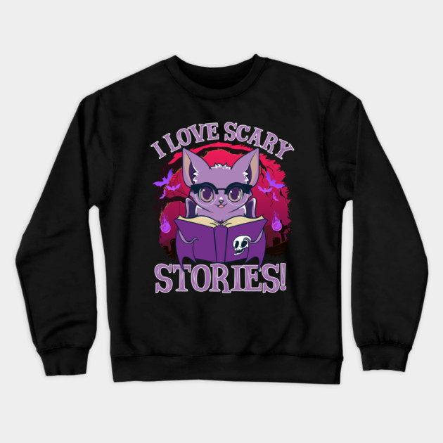 Cute Bat Kawaii Style Reading Horror Stories Crewneck Sweatshirt by creative