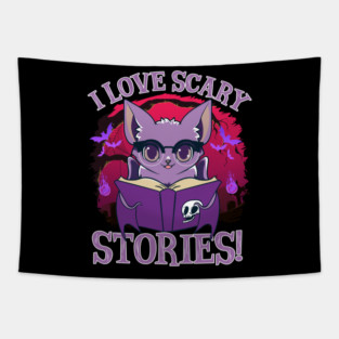 Cute Bat Kawaii Style Reading Horror Stories Tapestry