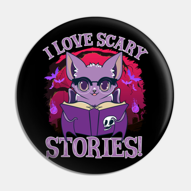Cute Bat Kawaii Style Reading Horror Stories Pin by creative