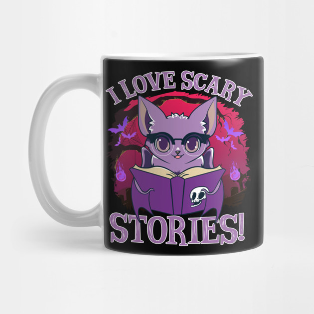Cute Bat Kawaii Style Reading Horror Stories by creative