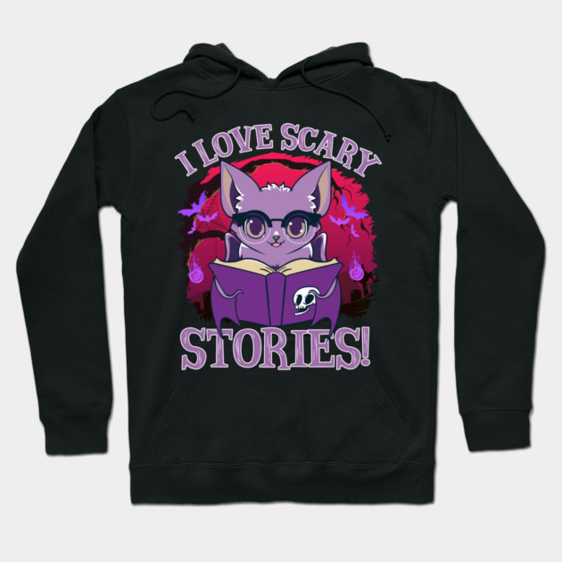Cute Bat Kawaii Style Reading Horror Stories Hoodie by creative