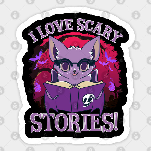 Cute Bat Kawaii Style Reading Horror Stories Sticker by creative