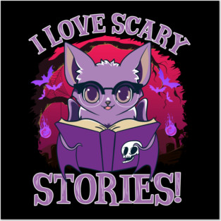 Cute Bat Kawaii Style Reading Horror Stories Posters and Art