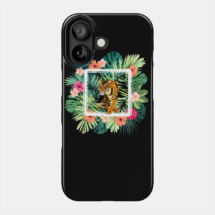 Tiger Big Cat, Tropical Palm Leaves Floral Phone Case