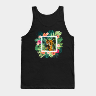 Tiger Big Cat, Tropical Palm Leaves Floral Tank Top