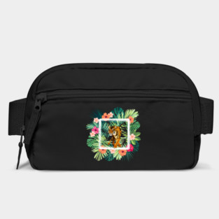 Tiger Big Cat, Tropical Palm Leaves Floral Bag