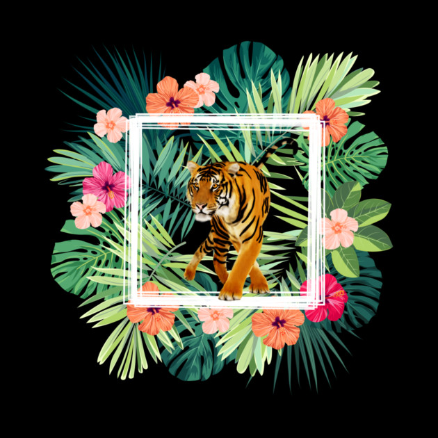 Tiger Big Cat, Tropical Palm Leaves Floral by logiamerch