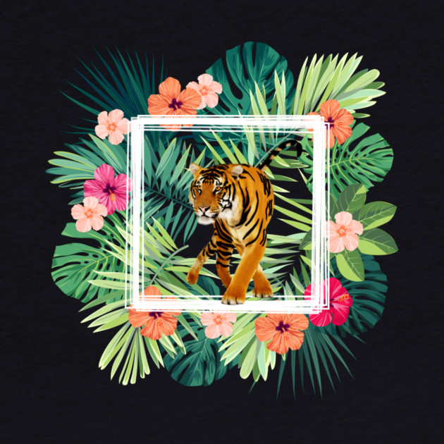 Tiger Big Cat, Tropical Palm Leaves Floral by logiamerch