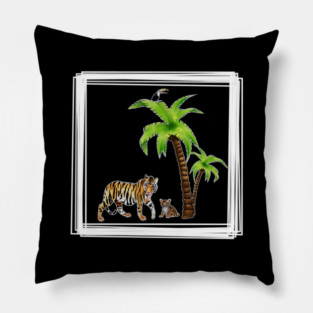 Tiger with Cub Tropical Animal Pillow