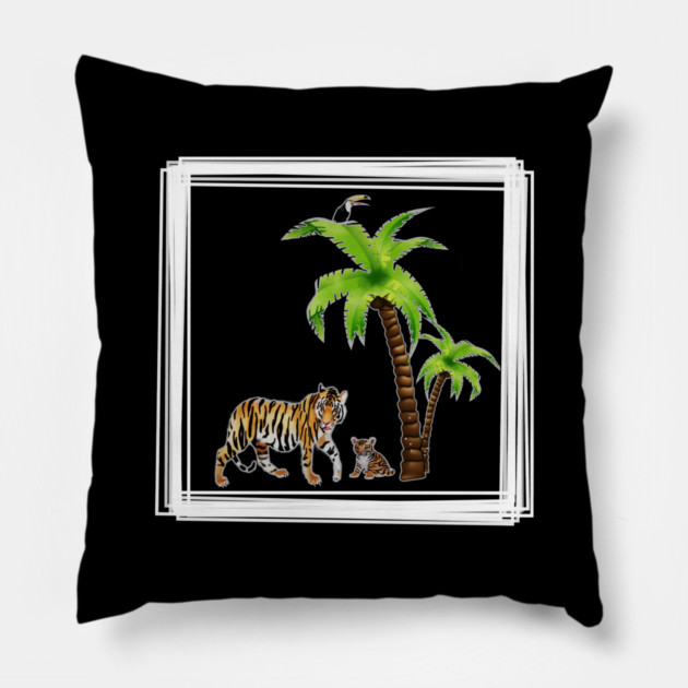 Tiger with Cub Tropical Animal Pillow by logiamerch