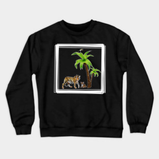 Tiger with Cub Tropical Animal Crewneck Sweatshirt