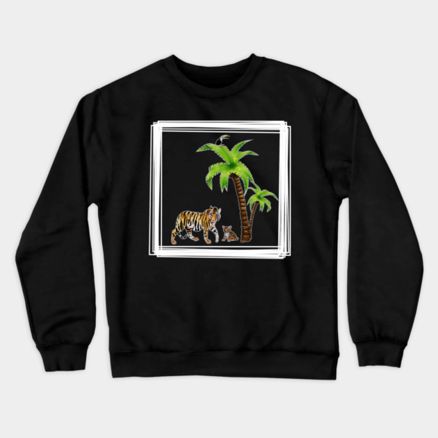 Tiger with Cub Tropical Animal Crewneck Sweatshirt by logiamerch