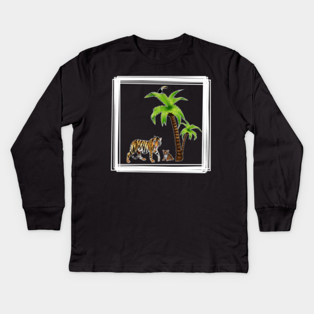 Tiger with Cub Tropical Animal Kids Long Sleeve T-Shirt by logiamerch