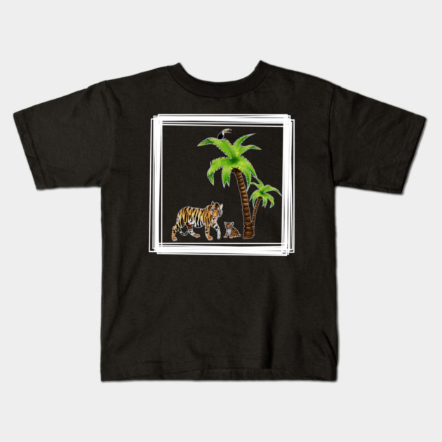 Tiger with Cub Tropical Animal Kids T-Shirt by logiamerch
