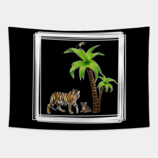 Tiger with Cub Tropical Animal Tapestry
