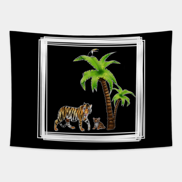 Tiger with Cub Tropical Animal Tapestry by logiamerch